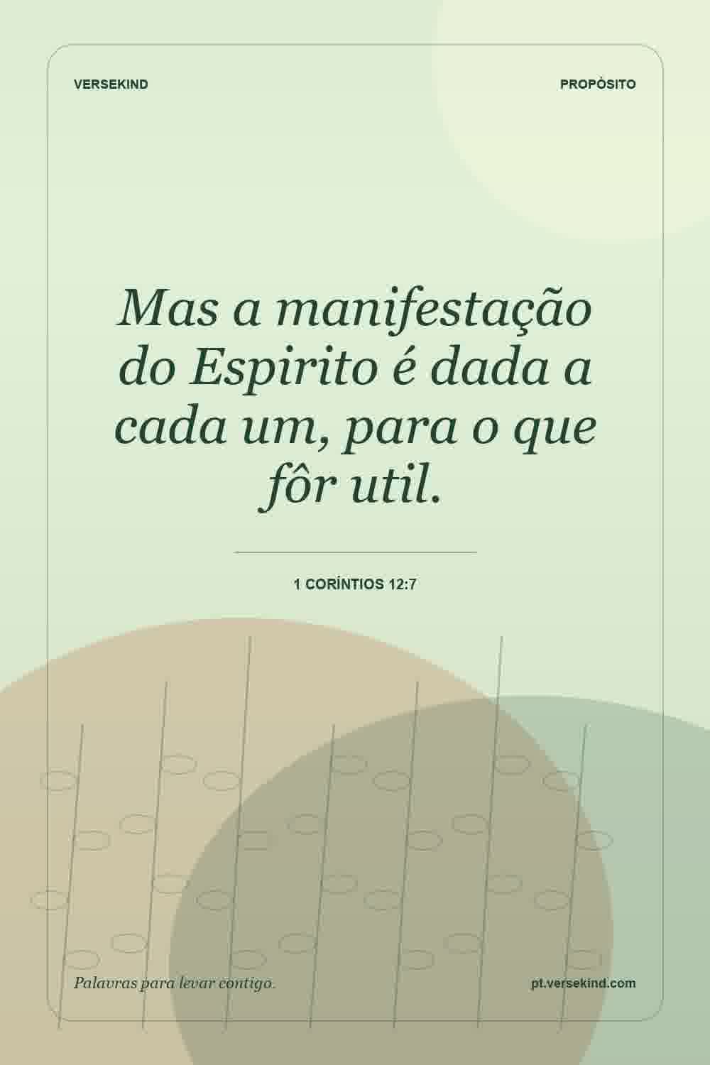 Mas a manifestação do Espirito é dada a cada um, para o que fôr util. — 1 Coríntios 12:7