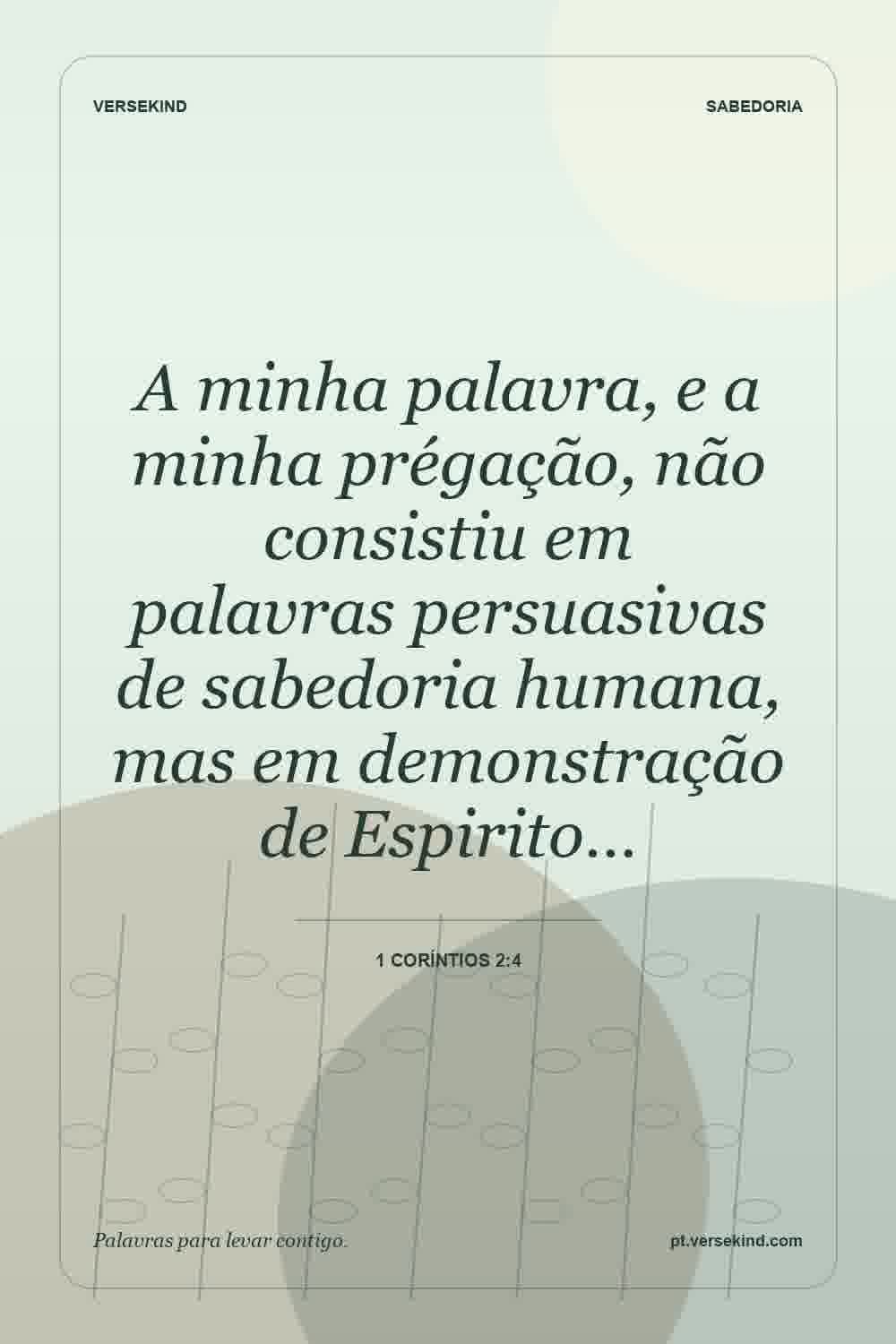 A minha palavra, e a minha prégação, não consistiu em palavras persuasivas de sabedoria humana, mas em demonstração de Espirito… — 1 Coríntios 2:4