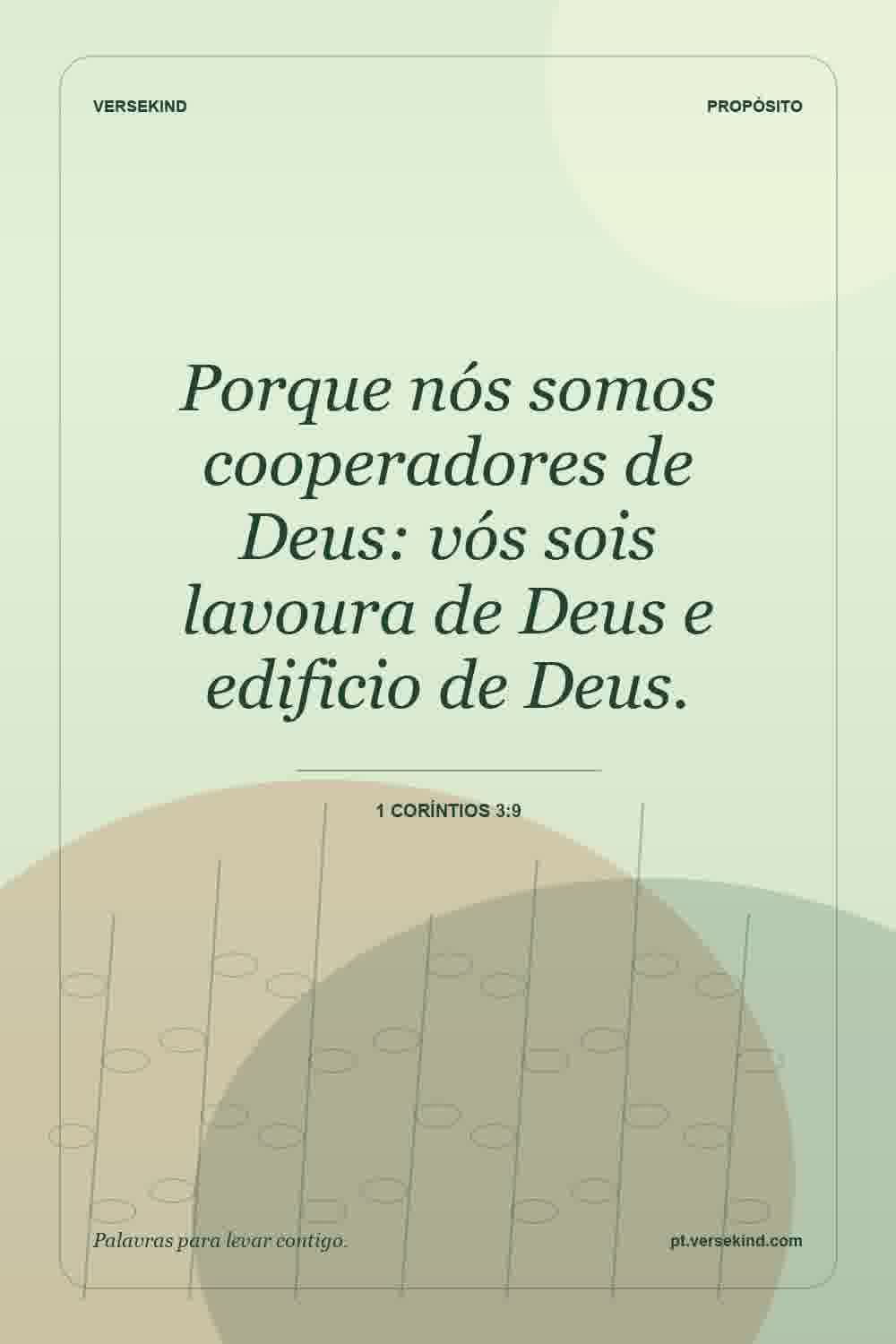 Porque nós somos cooperadores de Deus: vós sois lavoura de Deus e edificio de Deus. — 1 Coríntios 3:9
