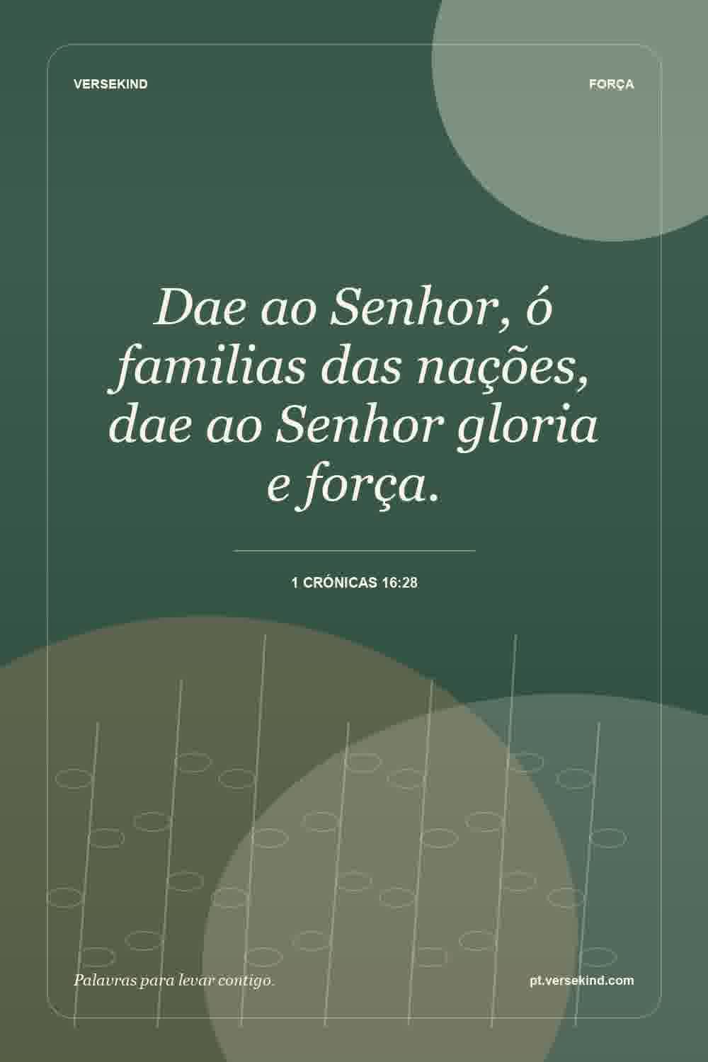 Dae ao Senhor, ó familias das nações, dae ao Senhor gloria e força. — 1 Crónicas 16:28
