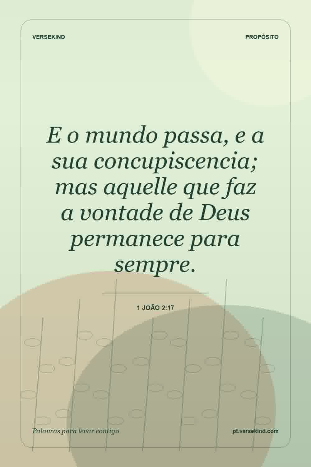E o mundo passa, e a sua concupiscencia; mas aquelle que faz a vontade de Deus permanece para sempre. — 1 João 2:17