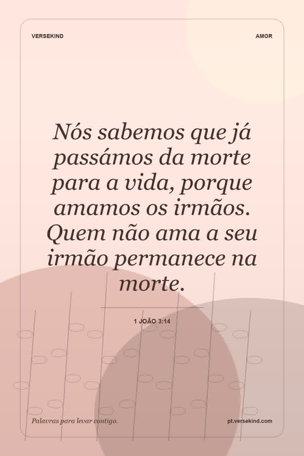 Nós sabemos que já passámos da morte para a vida, porque amamos os irmãos. Quem não ama a seu irmão permanece na morte. — 1 João 3:14