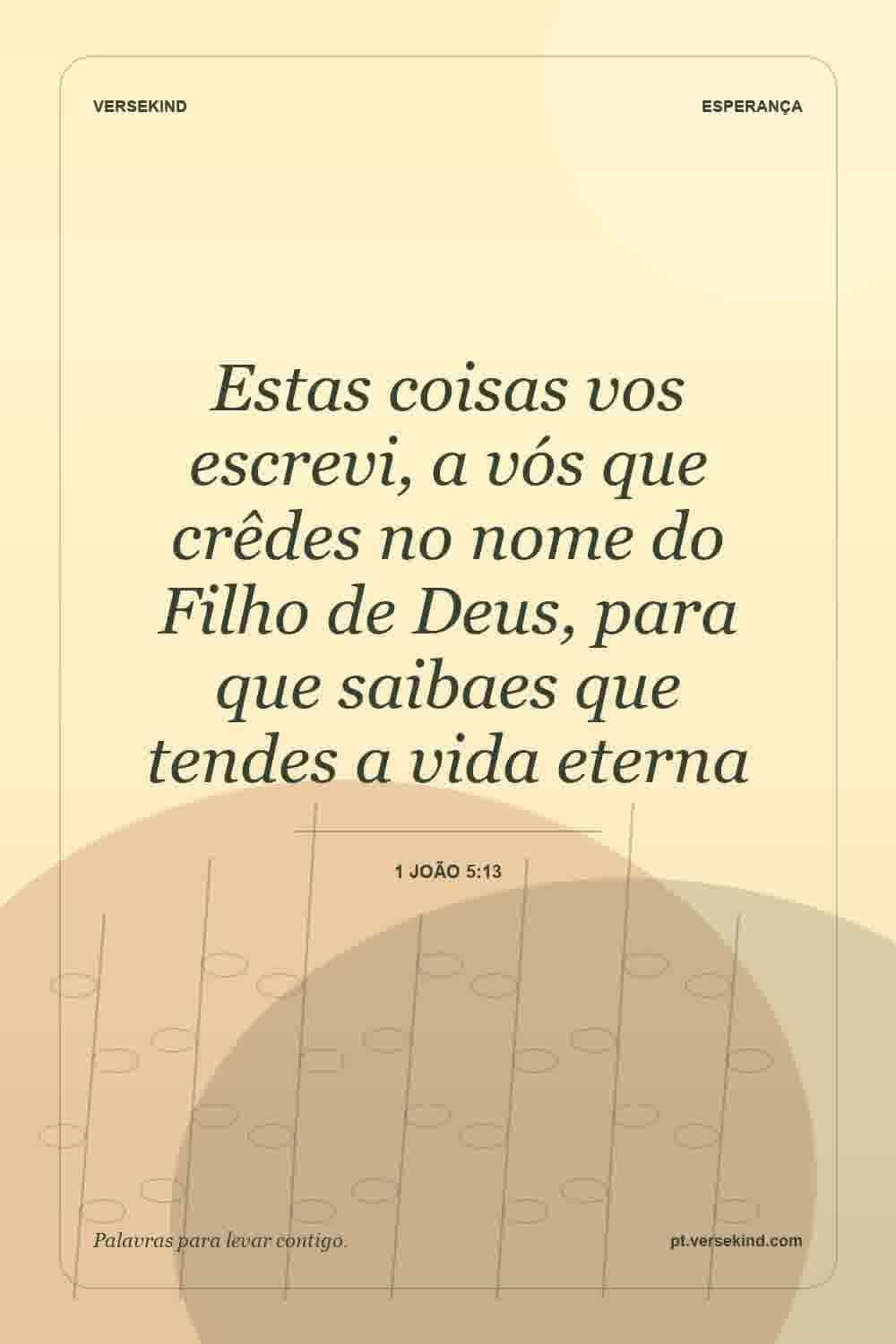 Estas coisas vos escrevi, a vós que crêdes no nome do Filho de Deus, para que saibaes que tendes a vida eterna — 1 João 5:13