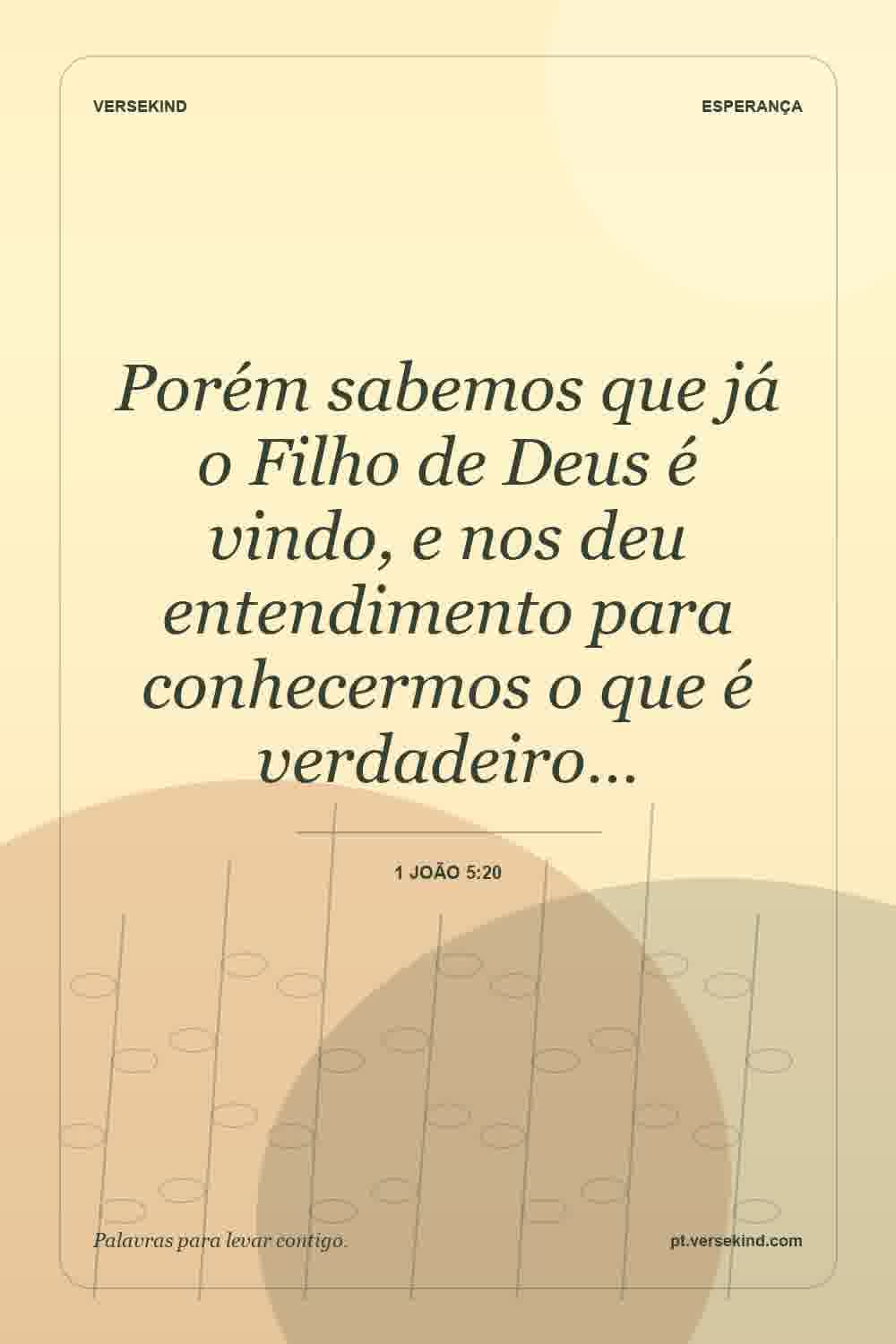 Porém sabemos que já o Filho de Deus é vindo, e nos deu entendimento para conhecermos o que é verdadeiro… — 1 João 5:20
