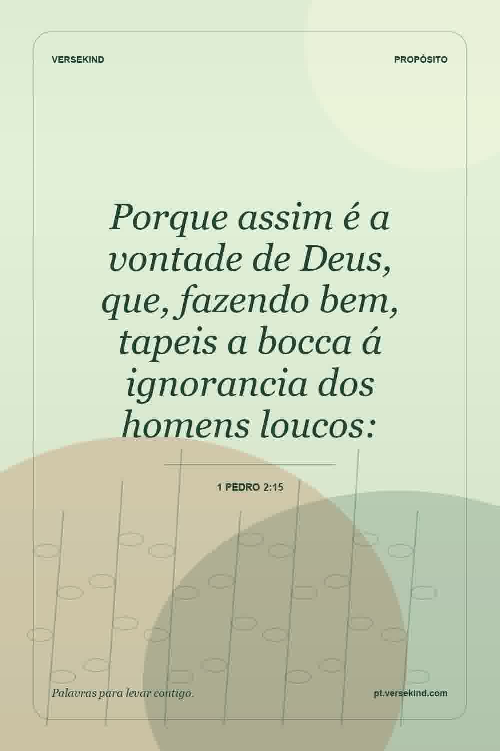 Porque assim é a vontade de Deus, que, fazendo bem, tapeis a bocca á ignorancia dos homens loucos: — 1 Pedro 2:15