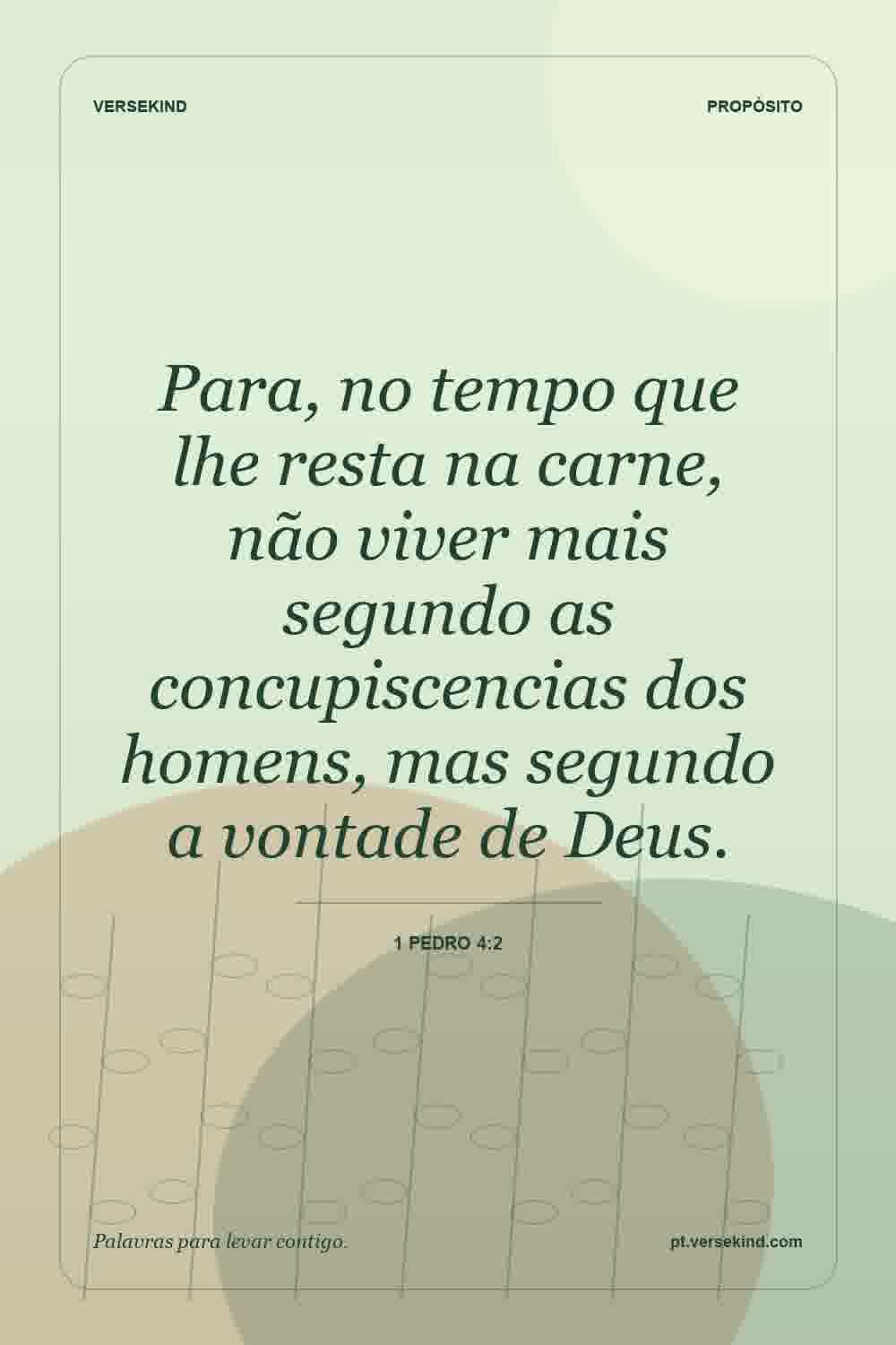 Para, no tempo que lhe resta na carne, não viver mais segundo as concupiscencias dos homens, mas segundo a vontade de Deus. — 1 Pedro 4:2
