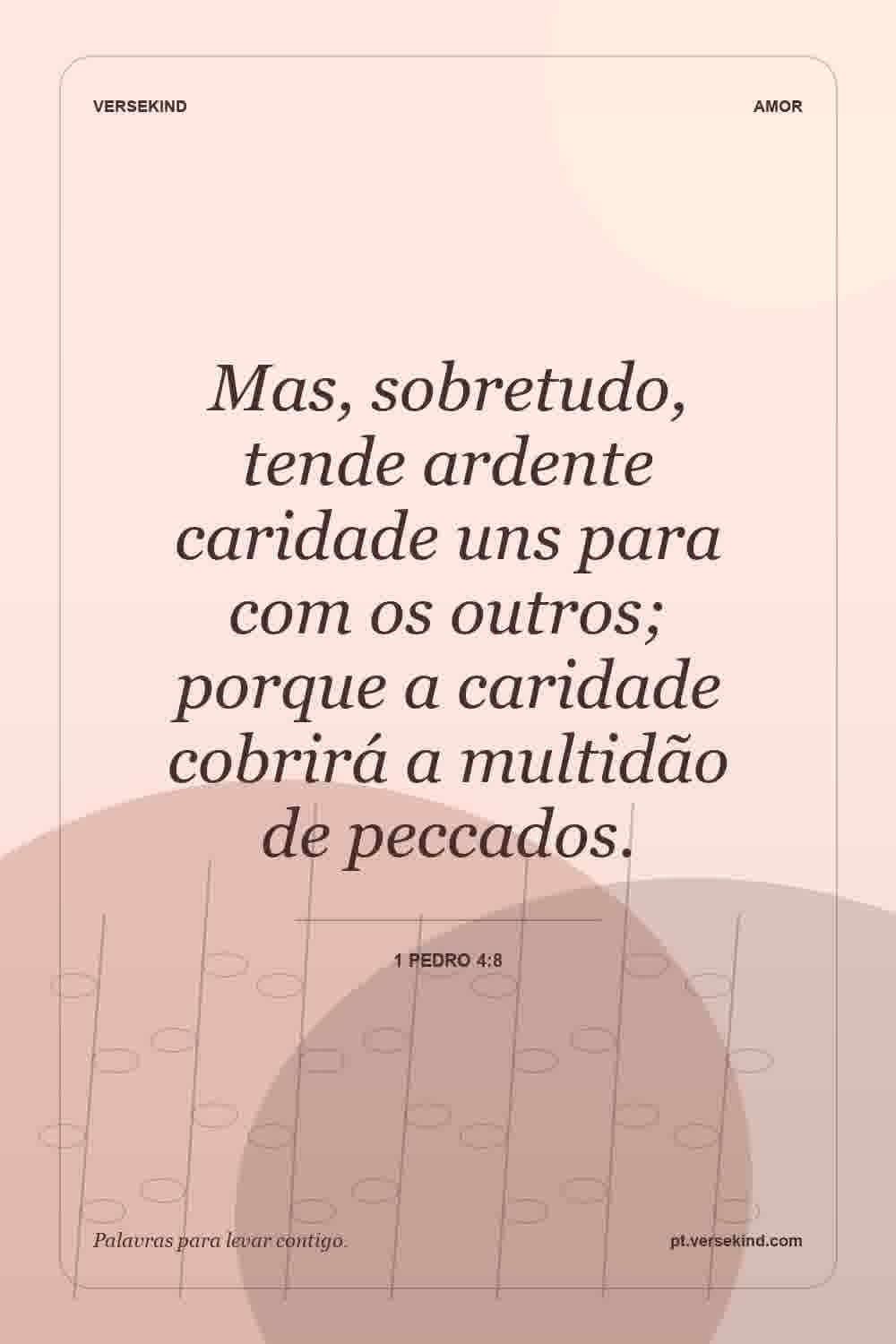 Mas, sobretudo, tende ardente caridade uns para com os outros; porque a caridade cobrirá a multidão de peccados. — 1 Pedro 4:8