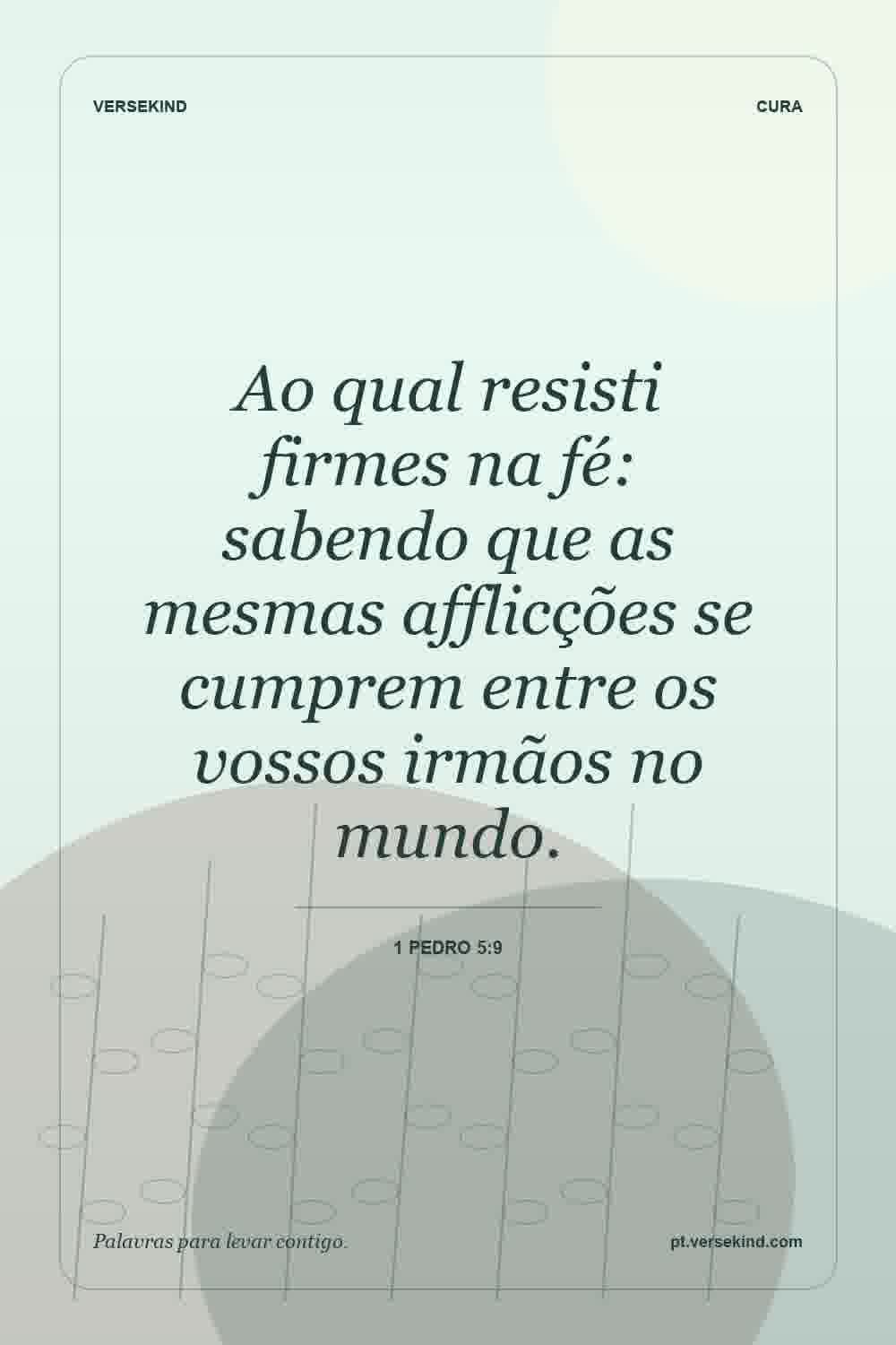 Ao qual resisti firmes na fé: sabendo que as mesmas afflicções se cumprem entre os vossos irmãos no mundo. — 1 Pedro 5:9