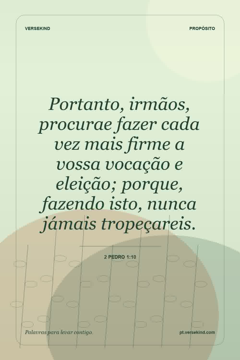 Portanto, irmãos, procurae fazer cada vez mais firme a vossa vocação e eleição; porque, fazendo isto, nunca jámais tropeçareis. — 2 Pedro 1:10