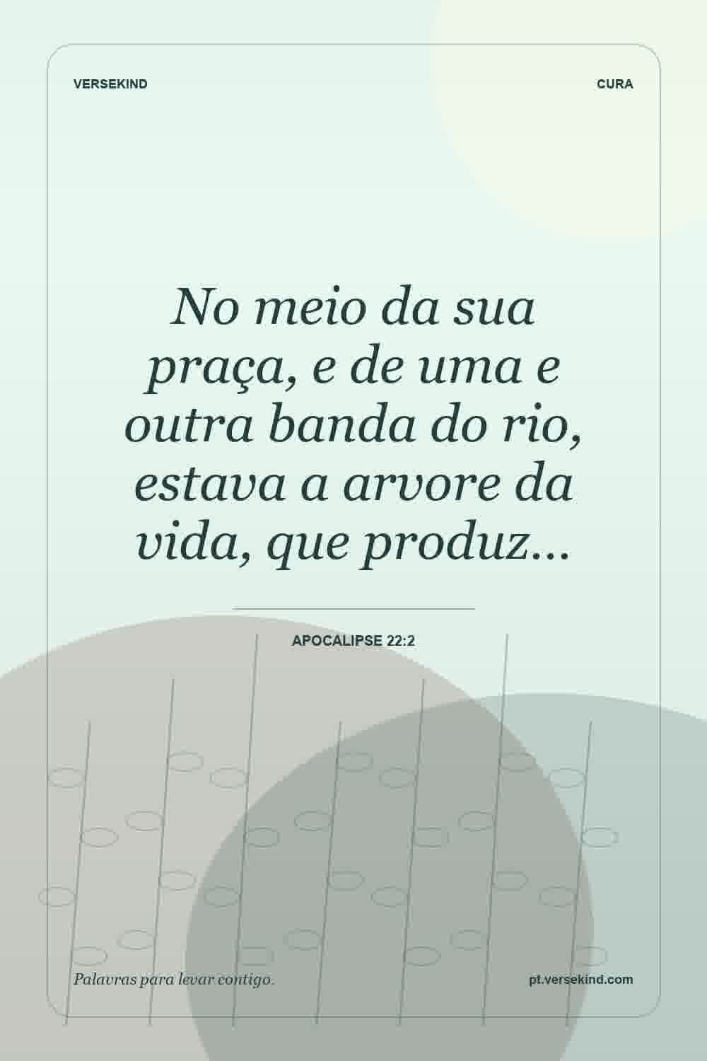 No meio da sua praça, e de uma e outra banda do rio, estava a arvore da vida, que produz… — Apocalipse 22:2