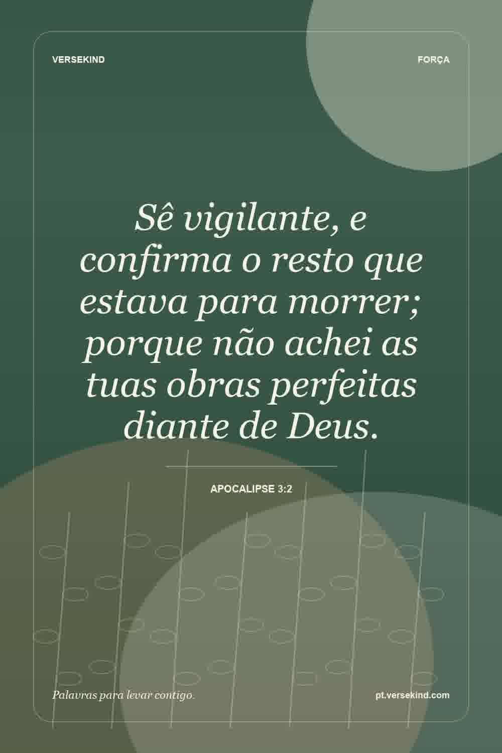 Sê vigilante, e confirma o resto que estava para morrer; porque não achei as tuas obras perfeitas diante de Deus. — Apocalipse 3:2