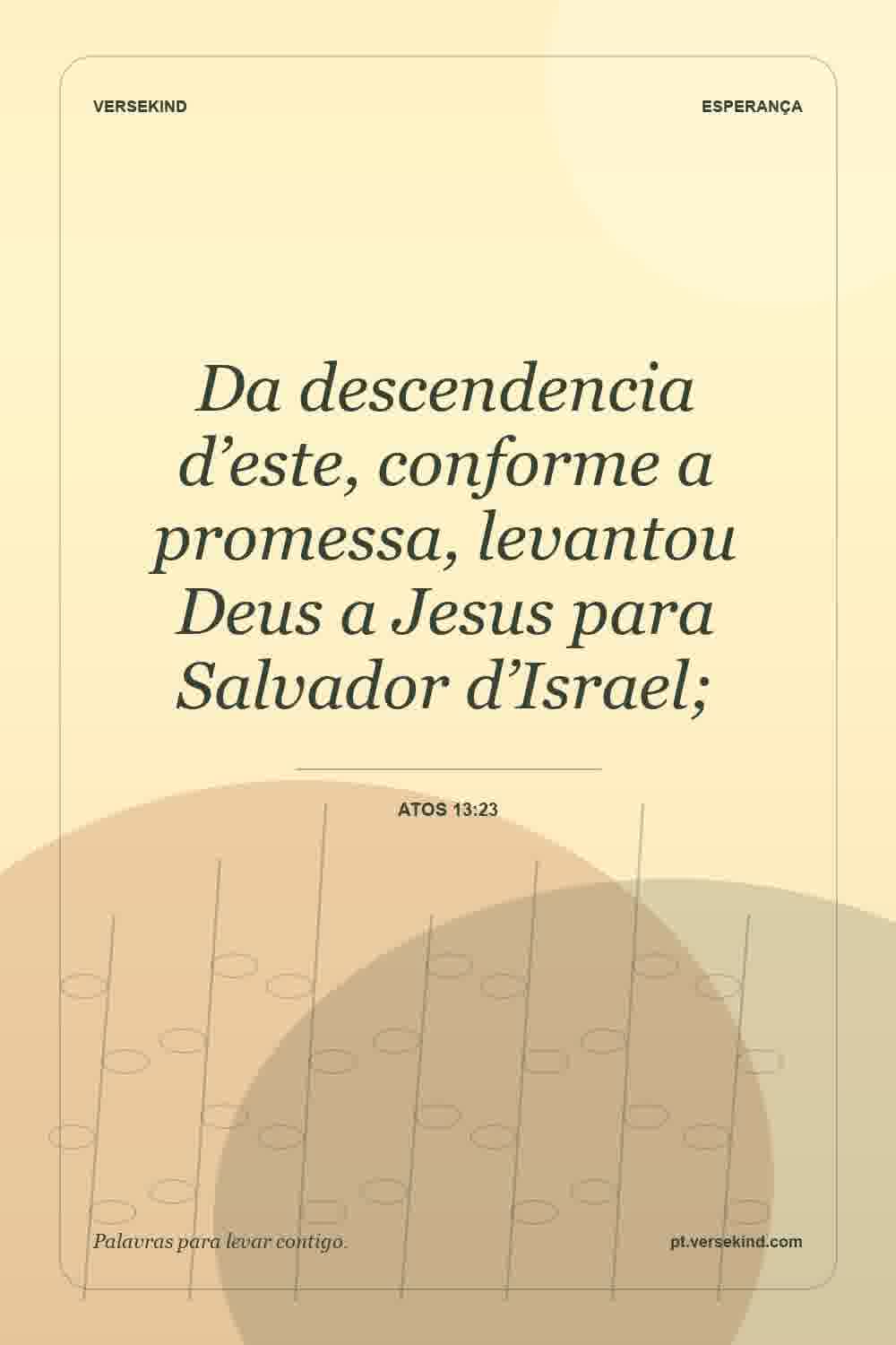 Da descendencia d’este, conforme a promessa, levantou Deus a Jesus para Salvador d’Israel; — Atos 13:23