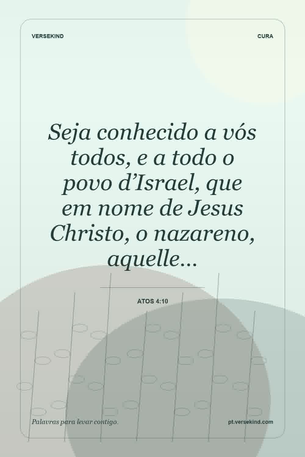 Seja conhecido a vós todos, e a todo o povo d’Israel, que em nome de Jesus Christo, o nazareno, aquelle… — Atos 4:10