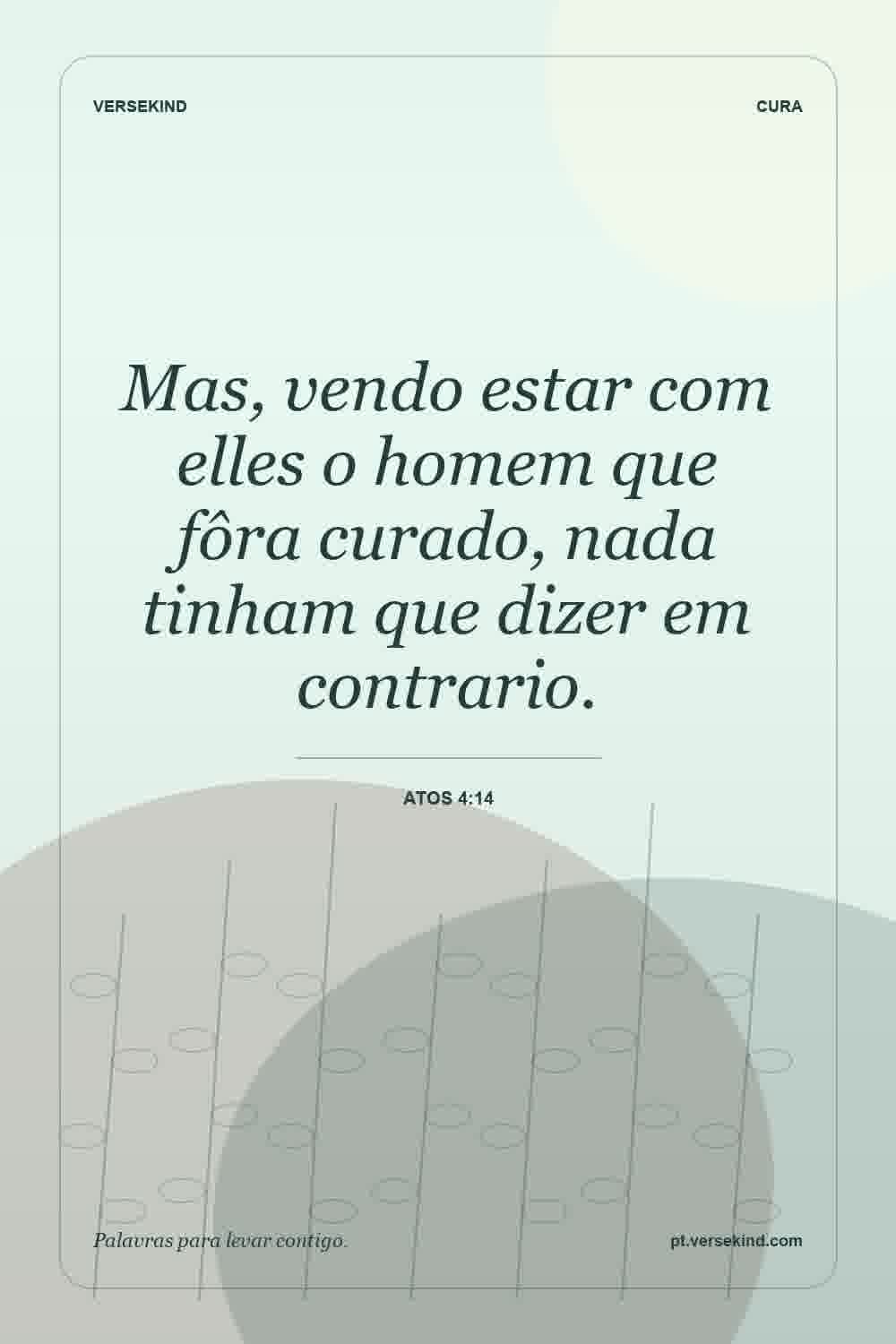 Mas, vendo estar com elles o homem que fôra curado, nada tinham que dizer em contrario. — Atos 4:14