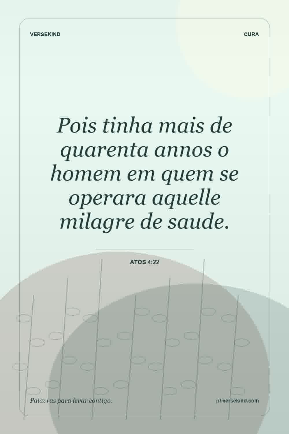 Pois tinha mais de quarenta annos o homem em quem se operara aquelle milagre de saude. — Atos 4:22