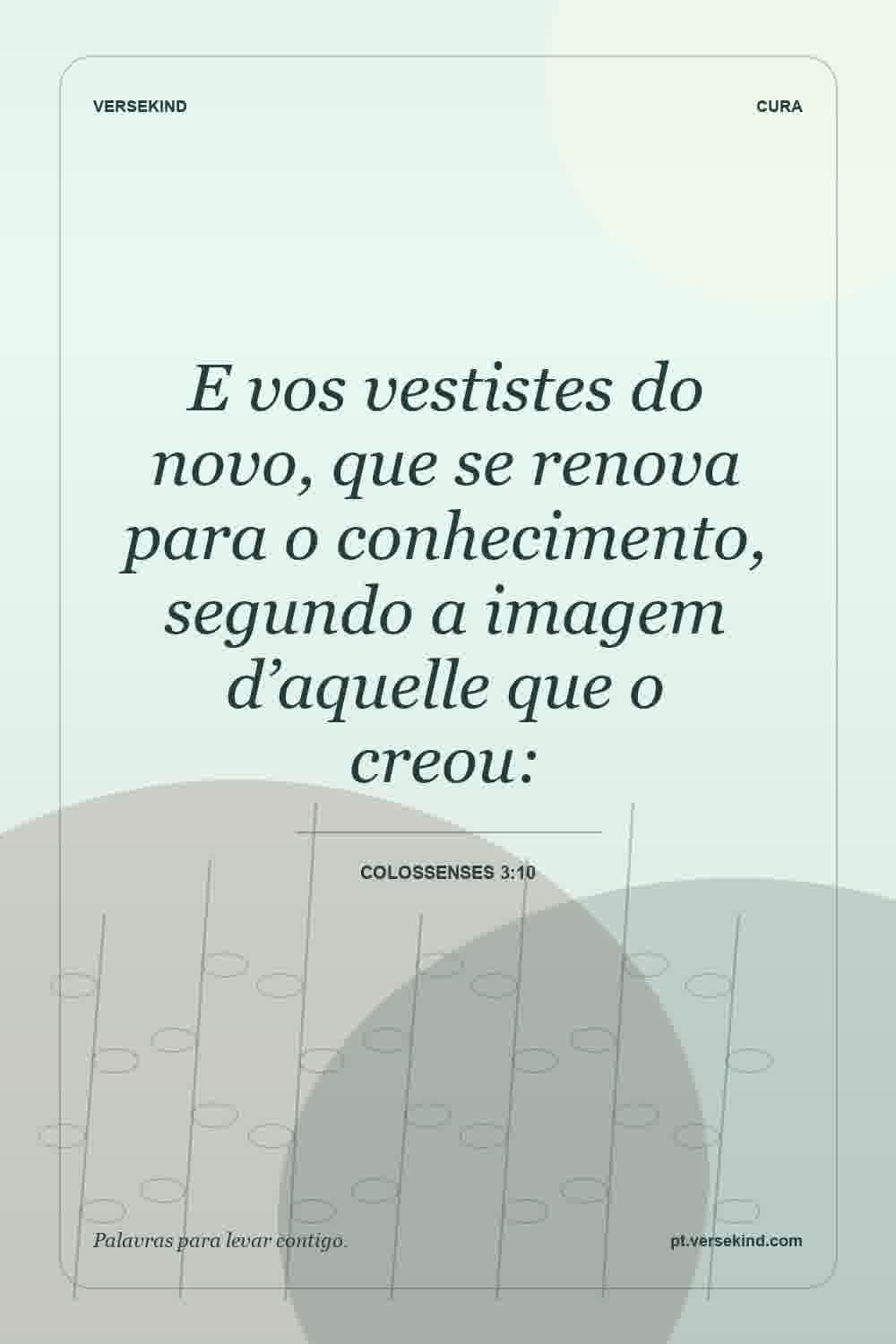 E vos vestistes do novo, que se renova para o conhecimento, segundo a imagem d’aquelle que o creou: — Colossenses 3:10