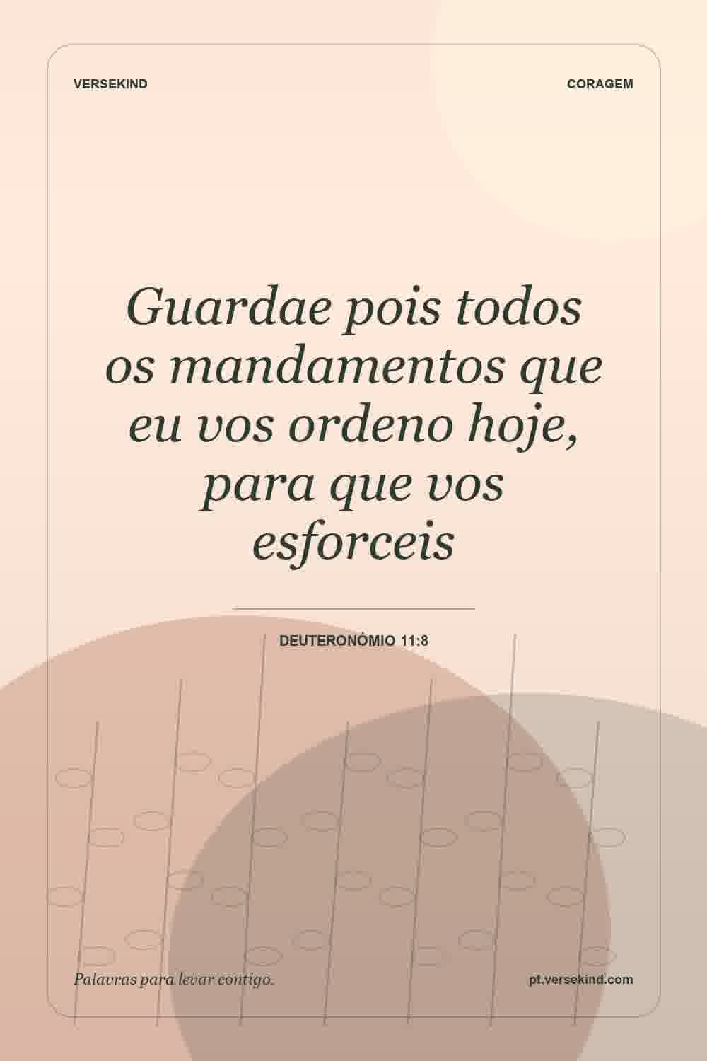 Guardae pois todos os mandamentos que eu vos ordeno hoje, para que vos esforceis — Deuteronómio 11:8