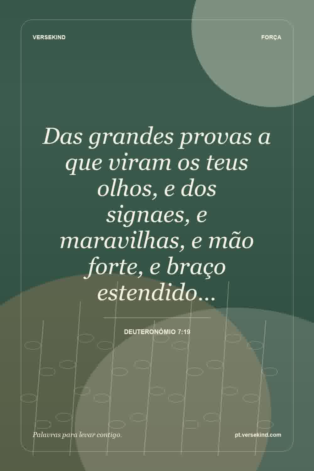 Das grandes provas a que viram os teus olhos, e dos signaes, e maravilhas, e mão forte, e braço estendido… — Deuteronómio 7:19