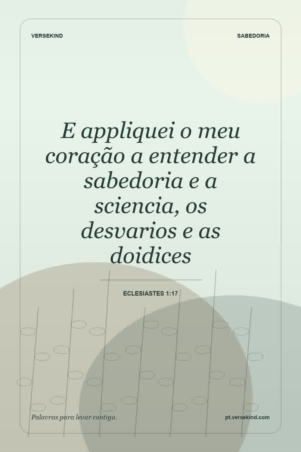E appliquei o meu coração a entender a sabedoria e a sciencia, os desvarios e as doidices — Eclesiastes 1:17