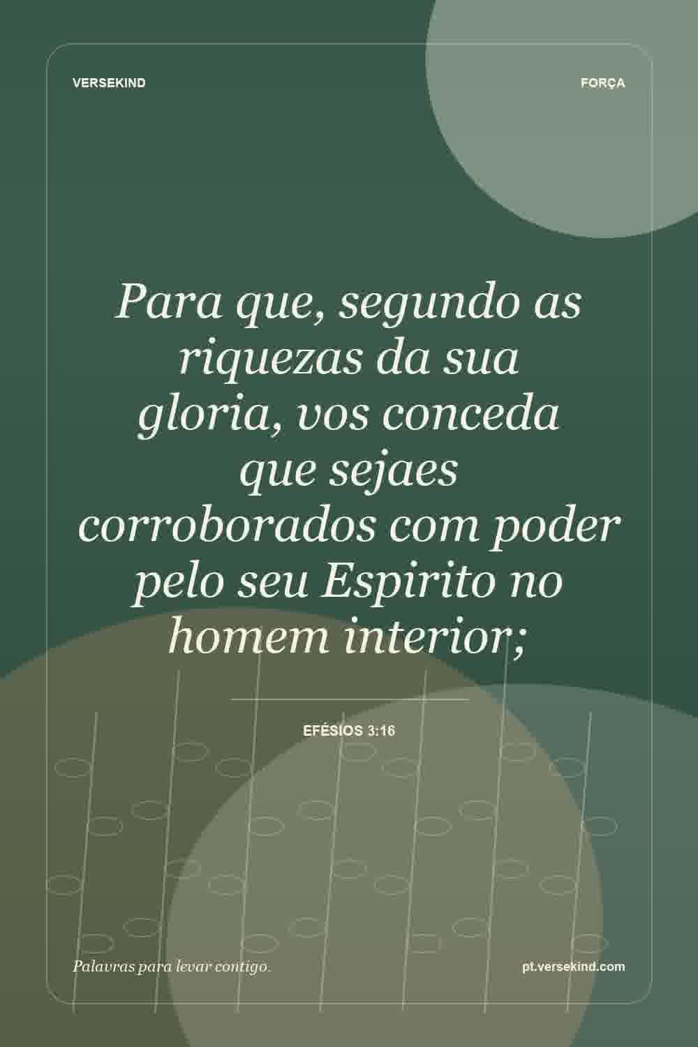 Para que, segundo as riquezas da sua gloria, vos conceda que sejaes corroborados com poder pelo seu Espirito no homem interior; — Efésios 3:16