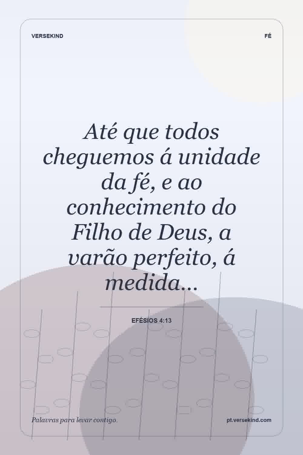 Até que todos cheguemos á unidade da fé, e ao conhecimento do Filho de Deus, a varão perfeito, á medida… — Efésios 4:13