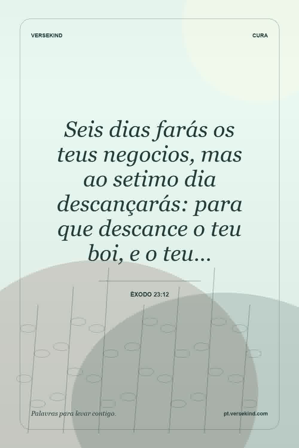 Seis dias farás os teus negocios, mas ao setimo dia descançarás: para que descance o teu boi, e o teu… — Êxodo 23:12