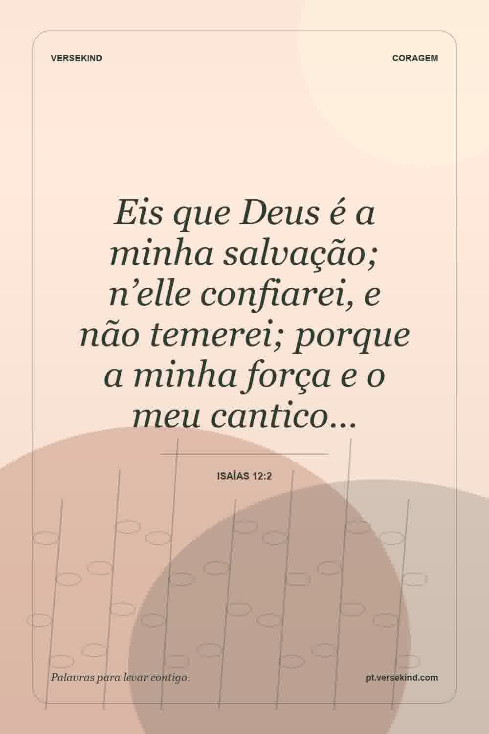 Eis que Deus é a minha salvação; n’elle confiarei, e não temerei; porque a minha força e o meu cantico… — Isaías 12:2