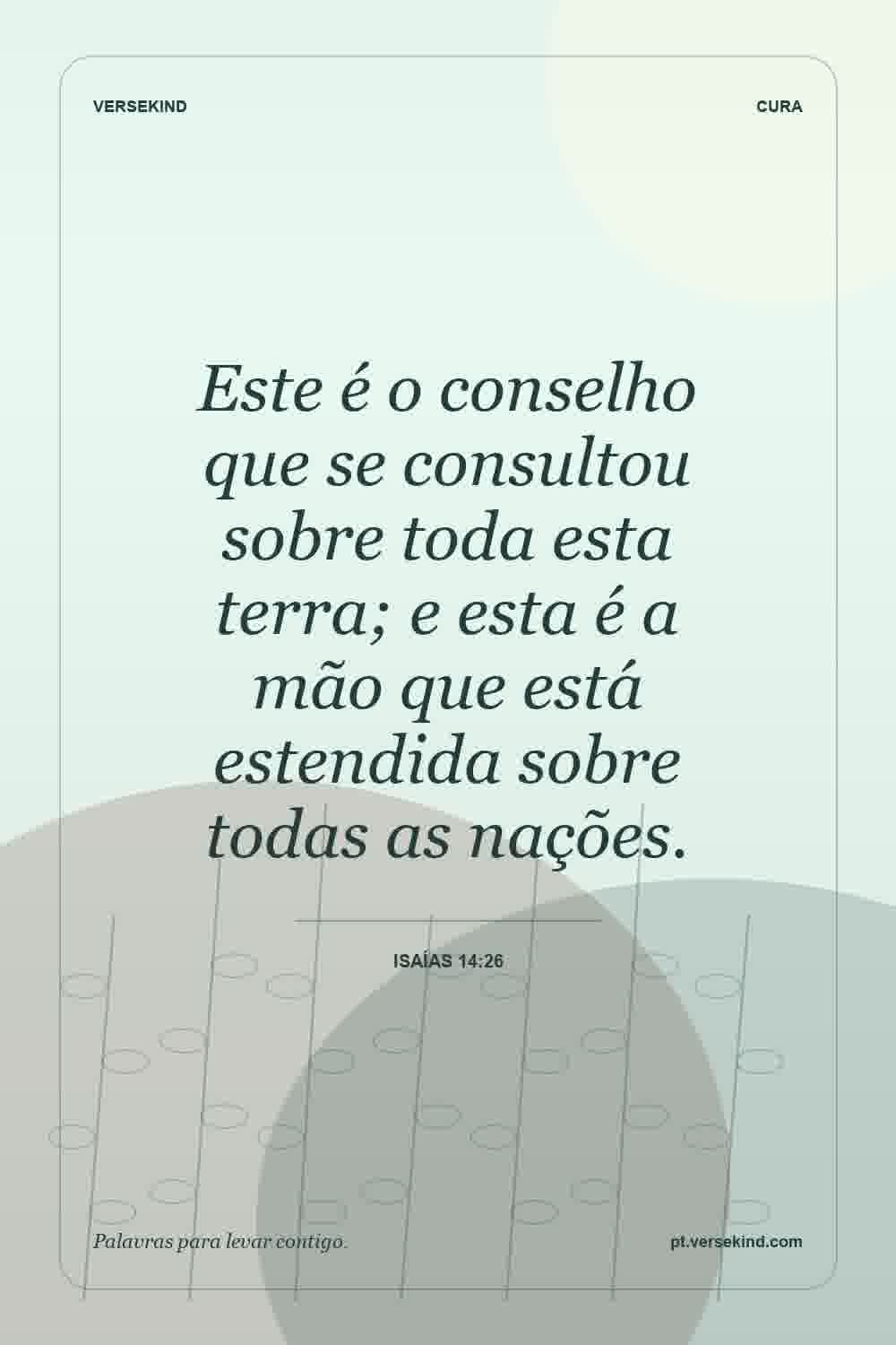 Este é o conselho que se consultou sobre toda esta terra; e esta é a mão que está estendida sobre todas as nações. — Isaías 14:26