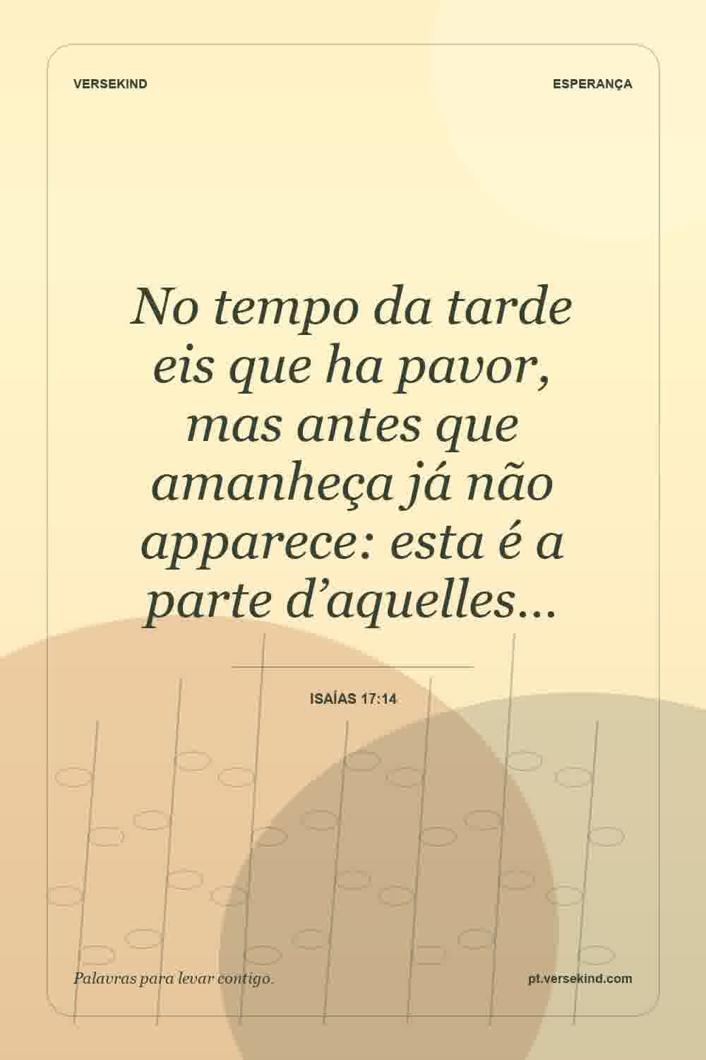 No tempo da tarde eis que ha pavor, mas antes que amanheça já não apparece: esta é a parte d’aquelles… — Isaías 17:14