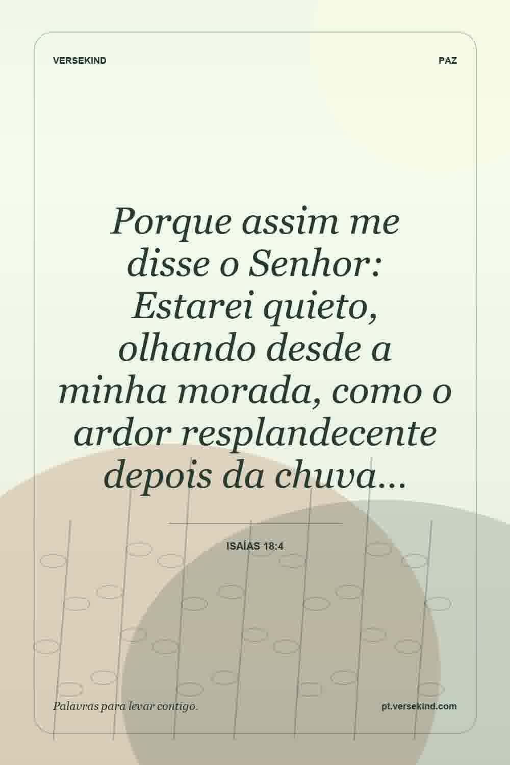 Porque assim me disse o Senhor: Estarei quieto, olhando desde a minha morada, como o ardor resplandecente depois da chuva… — Isaías 18:4