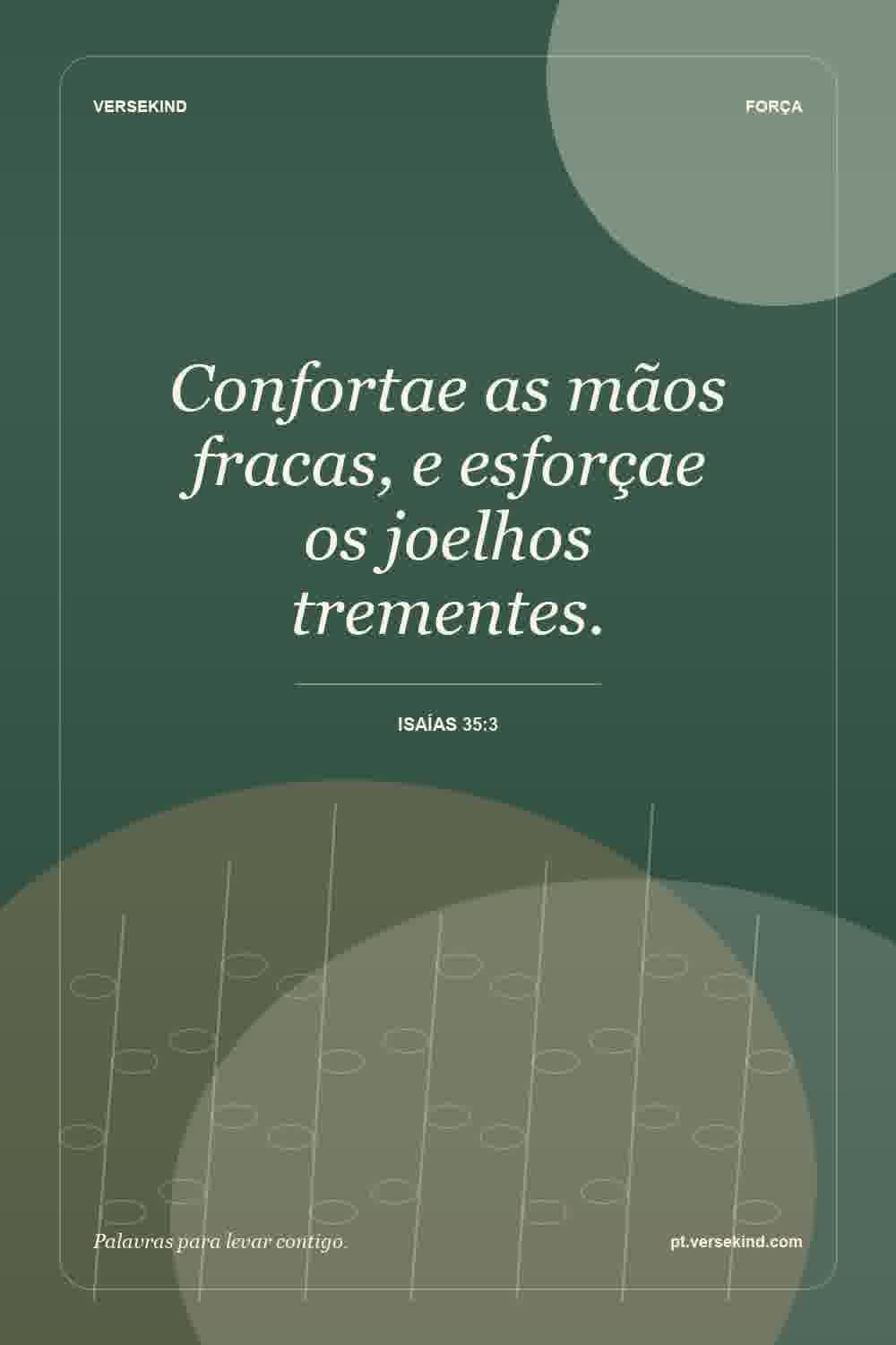 Confortae as mãos fracas, e esforçae os joelhos trementes. — Isaías 35:3