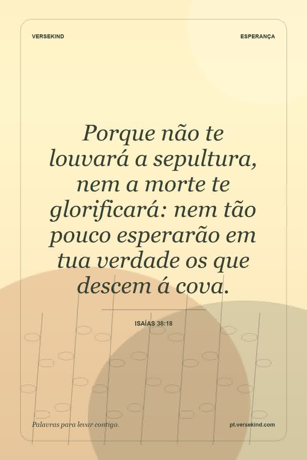 Porque não te louvará a sepultura, nem a morte te glorificará: nem tão pouco esperarão em tua verdade os que descem á cova. — Isaías 38:18