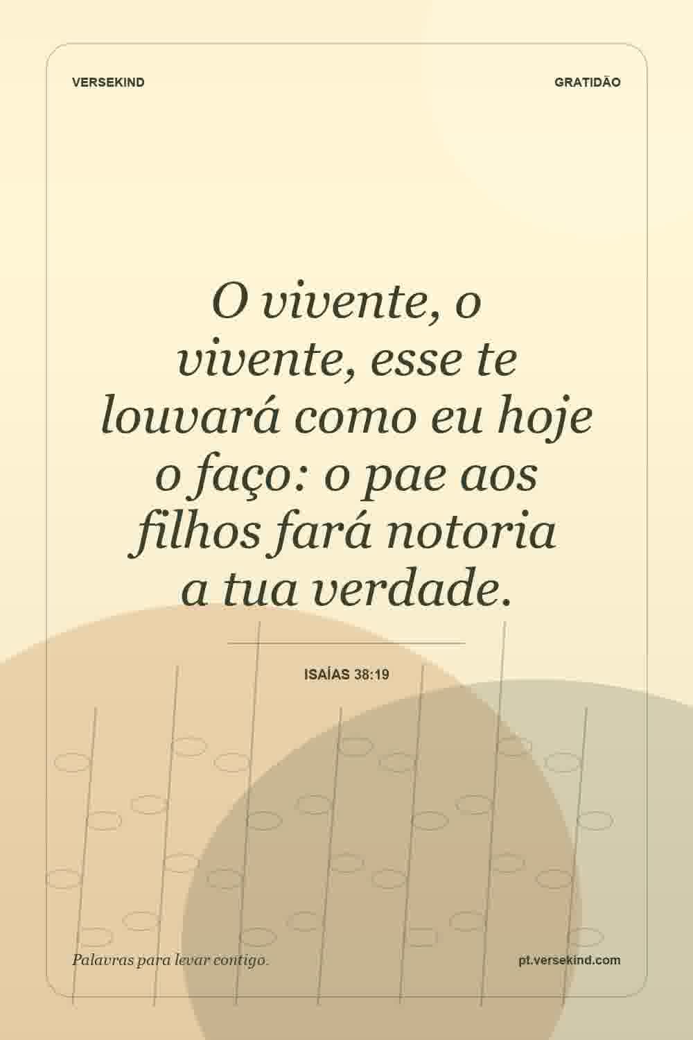 O vivente, o vivente, esse te louvará como eu hoje o faço: o pae aos filhos fará notoria a tua verdade. — Isaías 38:19