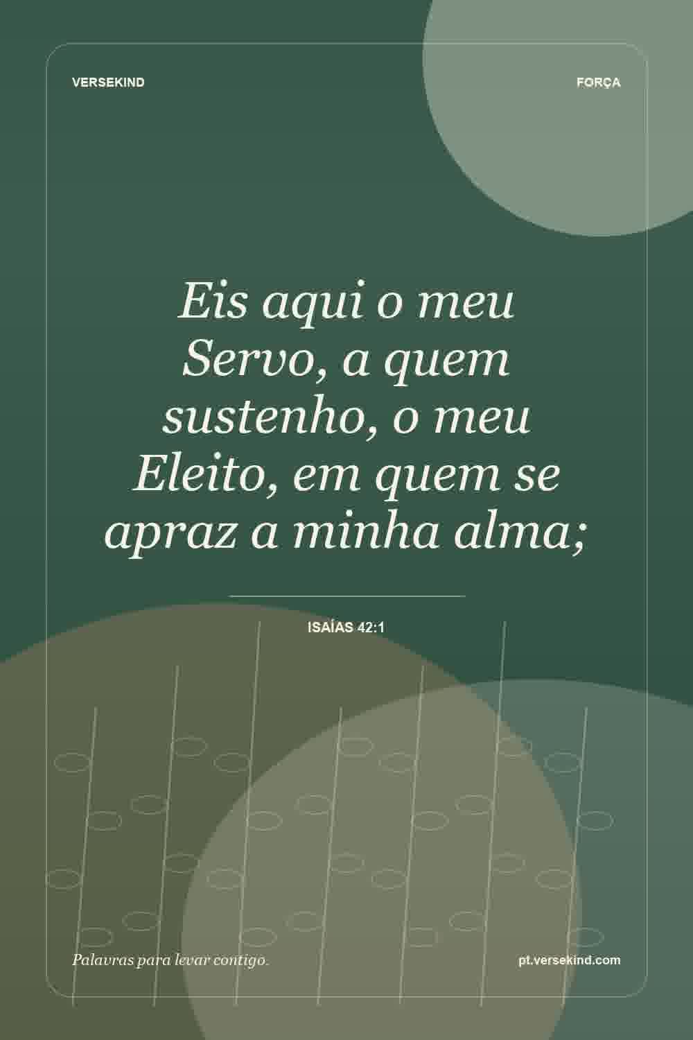 Eis aqui o meu Servo, a quem sustenho, o meu Eleito, em quem se apraz a minha alma; — Isaías 42:1