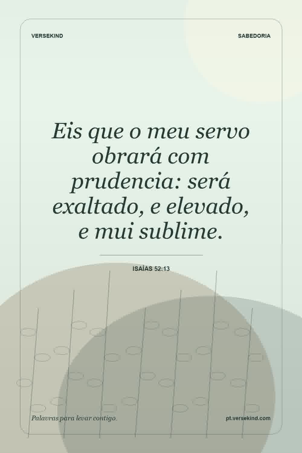 Eis que o meu servo obrará com prudencia: será exaltado, e elevado, e mui sublime. — Isaías 52:13