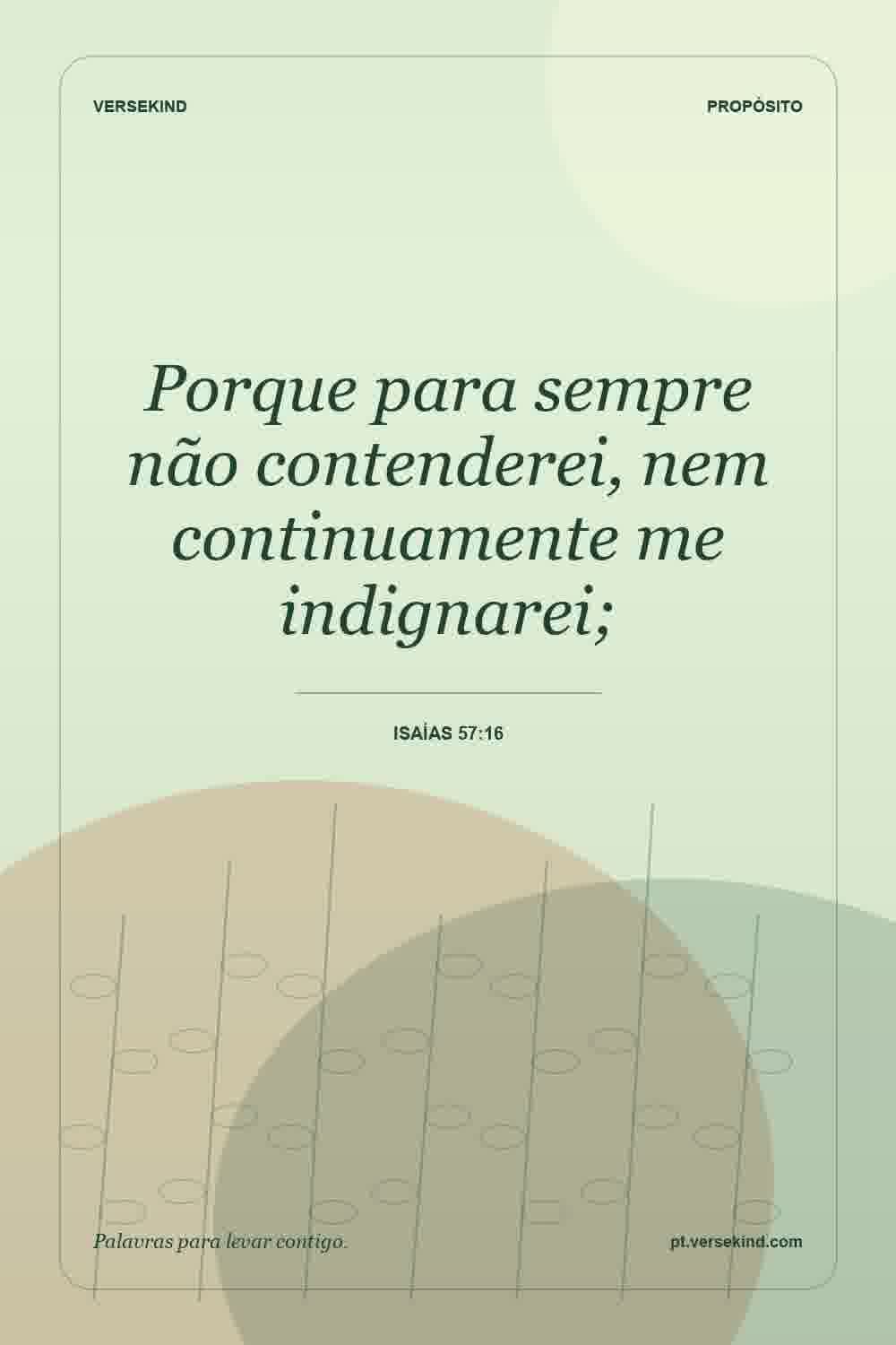 Porque para sempre não contenderei, nem continuamente me indignarei; — Isaías 57:16