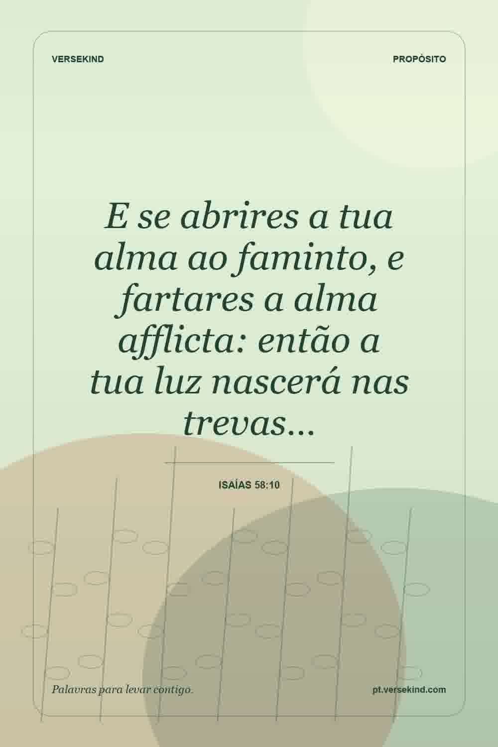 E se abrires a tua alma ao faminto, e fartares a alma afflicta: então a tua luz nascerá nas trevas… — Isaías 58:10