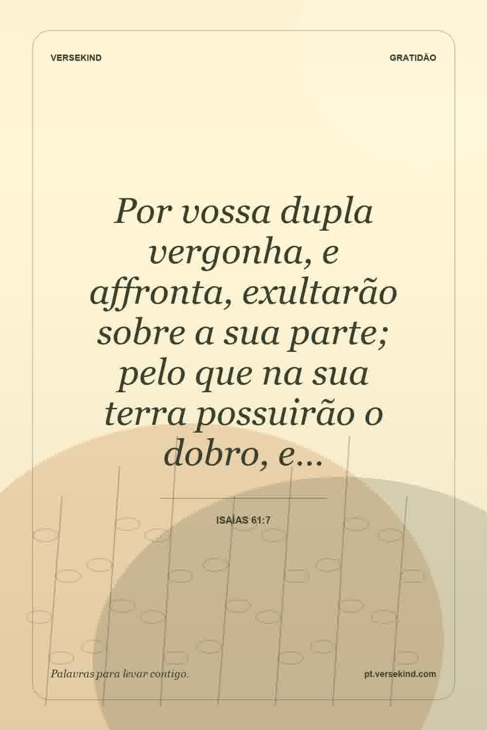 Por vossa dupla vergonha, e affronta, exultarão sobre a sua parte; pelo que na sua terra possuirão o dobro, e… — Isaías 61:7