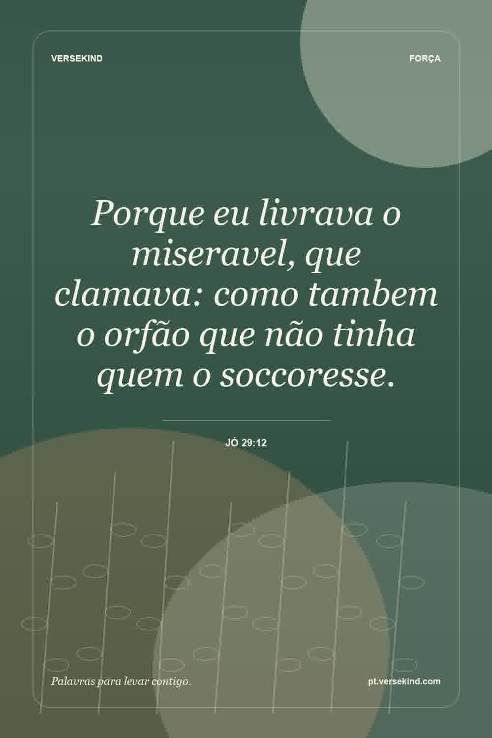 Porque eu livrava o miseravel, que clamava: como tambem o orfão que não tinha quem o soccoresse. — Jó 29:12