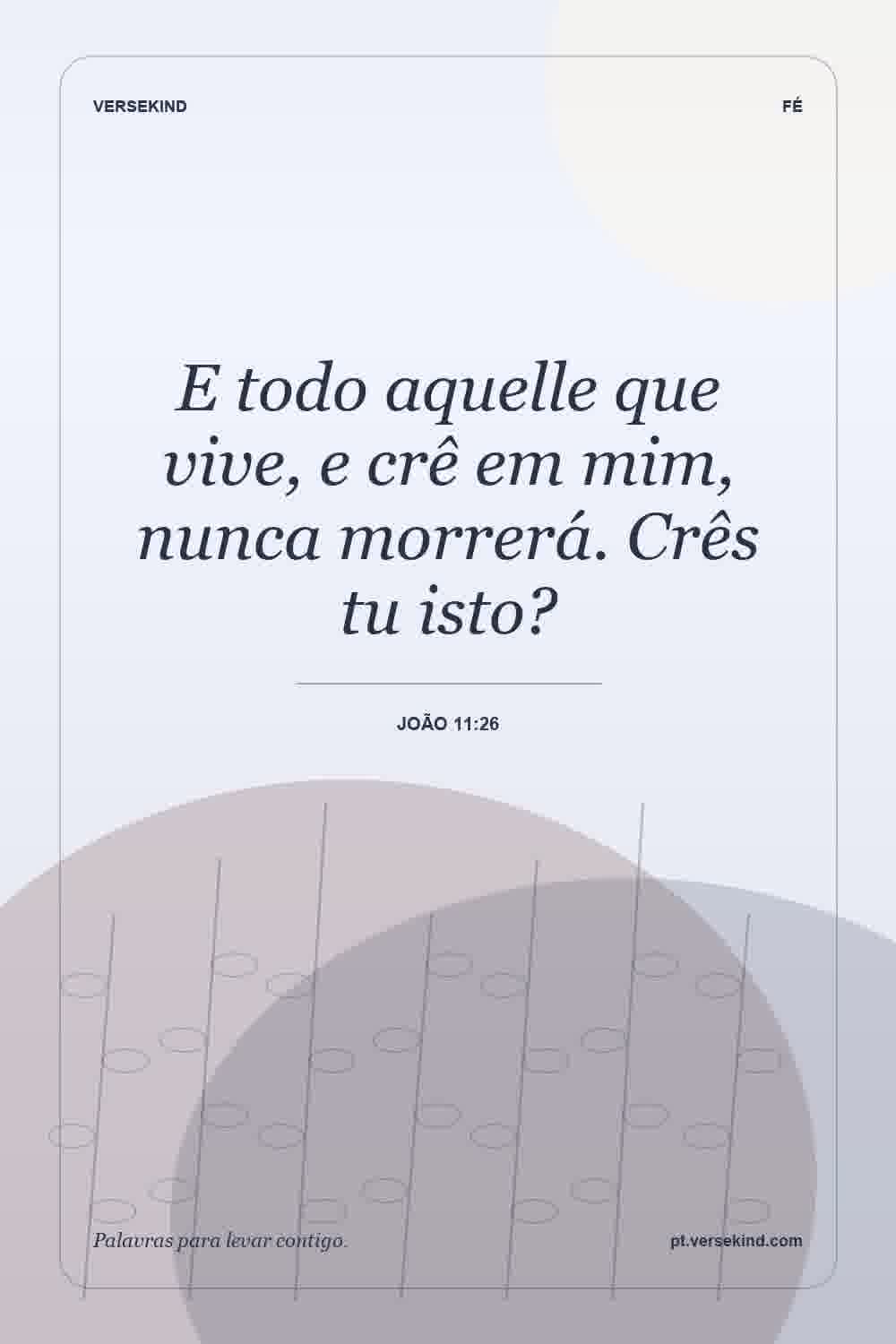 E todo aquelle que vive, e crê em mim, nunca morrerá. Crês tu isto? — João 11:26