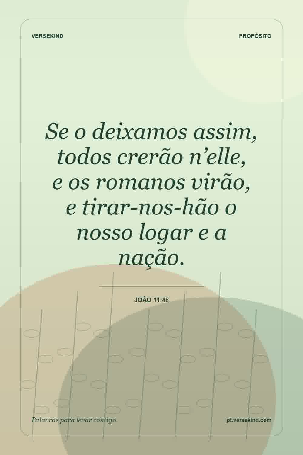 Se o deixamos assim, todos crerão n’elle, e os romanos virão, e tirar-nos-hão o nosso logar e a nação. — João 11:48