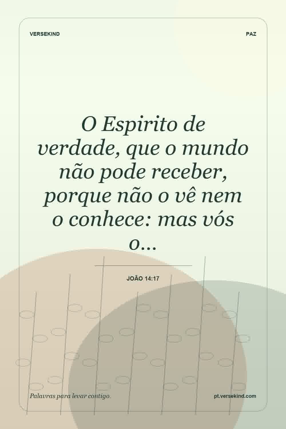 O Espirito de verdade, que o mundo não pode receber, porque não o vê nem o conhece: mas vós o… — João 14:17