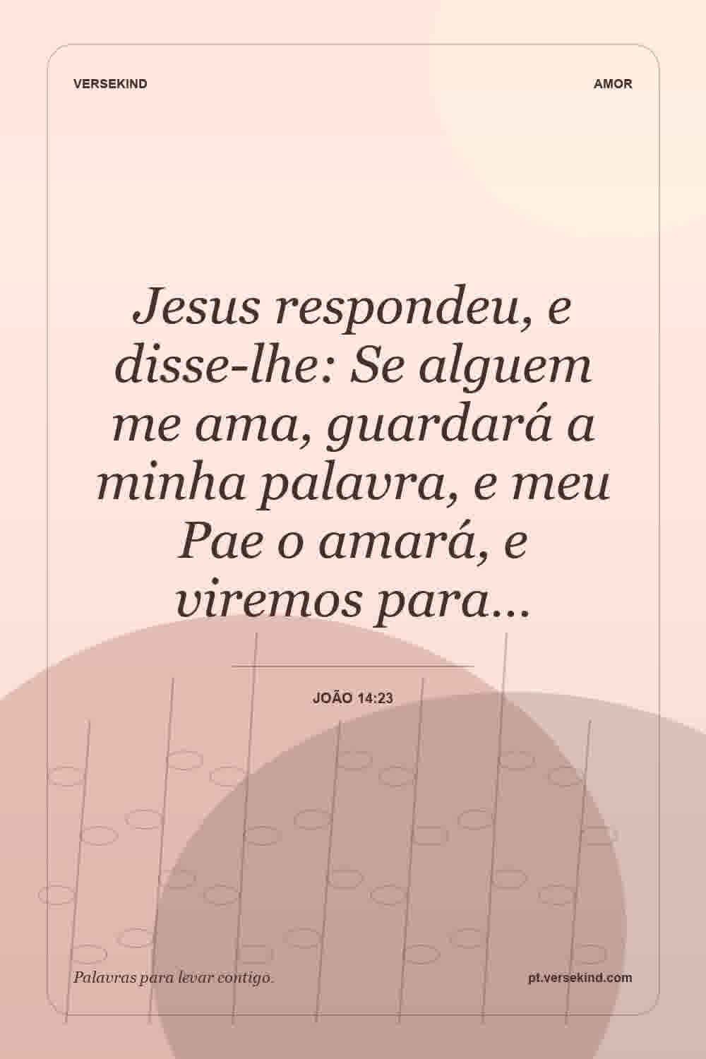 Jesus respondeu, e disse-lhe: Se alguem me ama, guardará a minha palavra, e meu Pae o amará, e viremos para… — João 14:23