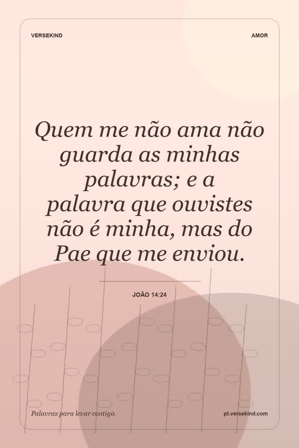 Quem me não ama não guarda as minhas palavras; e a palavra que ouvistes não é minha, mas do Pae que me enviou. — João 14:24