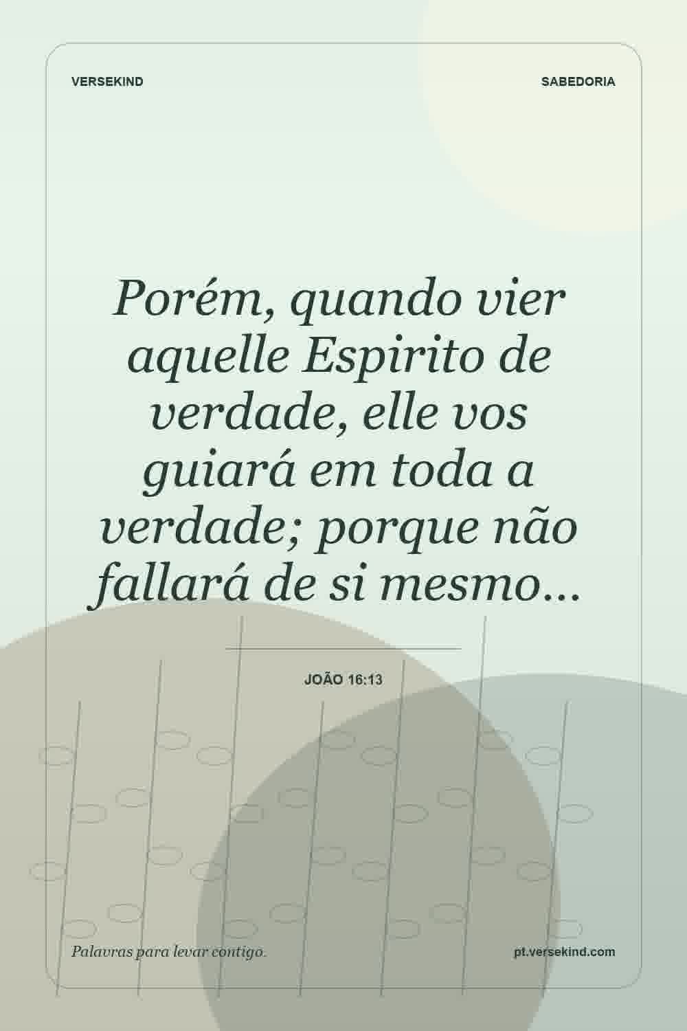 Porém, quando vier aquelle Espirito de verdade, elle vos guiará em toda a verdade; porque não fallará de si mesmo… — João 16:13