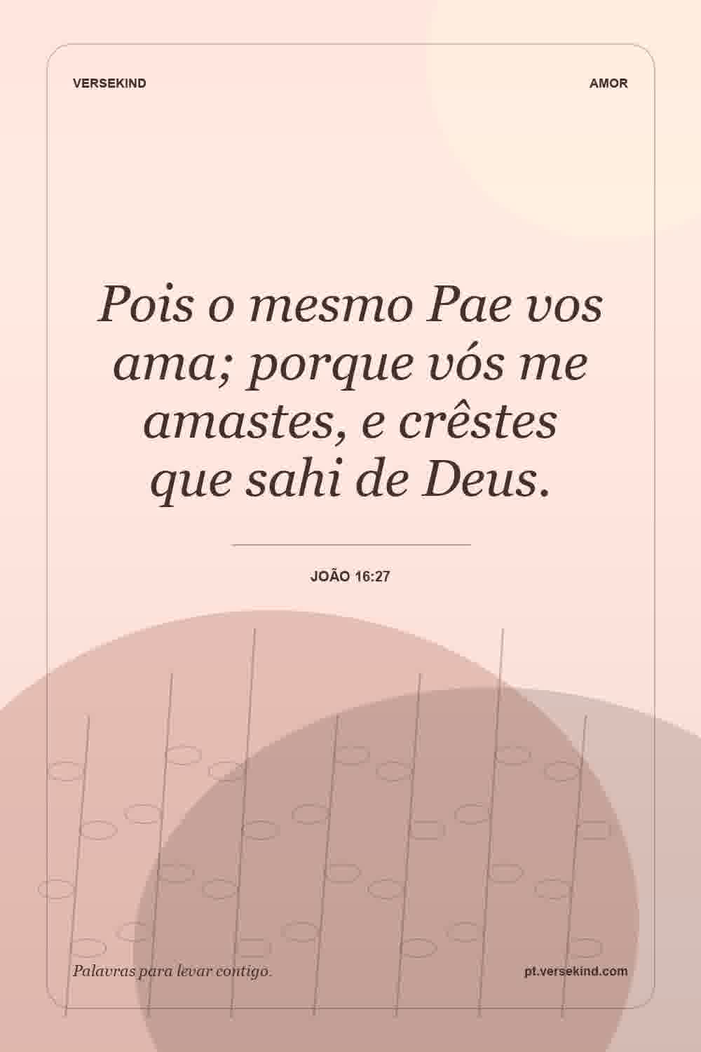 Pois o mesmo Pae vos ama; porque vós me amastes, e crêstes que sahi de Deus. — João 16:27