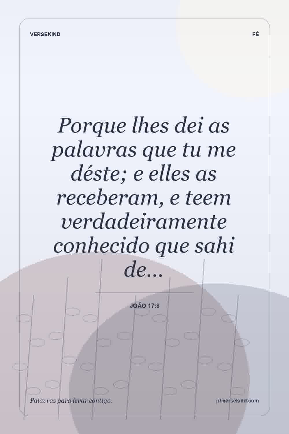 Porque lhes dei as palavras que tu me déste; e elles as receberam, e teem verdadeiramente conhecido que sahi de… — João 17:8