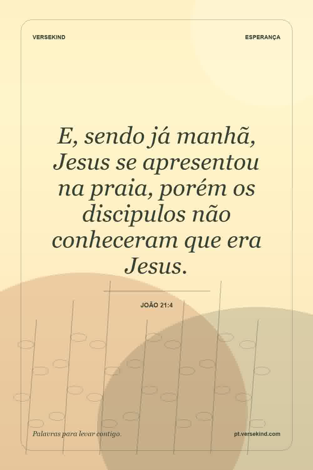 E, sendo já manhã, Jesus se apresentou na praia, porém os discipulos não conheceram que era Jesus. — João 21:4