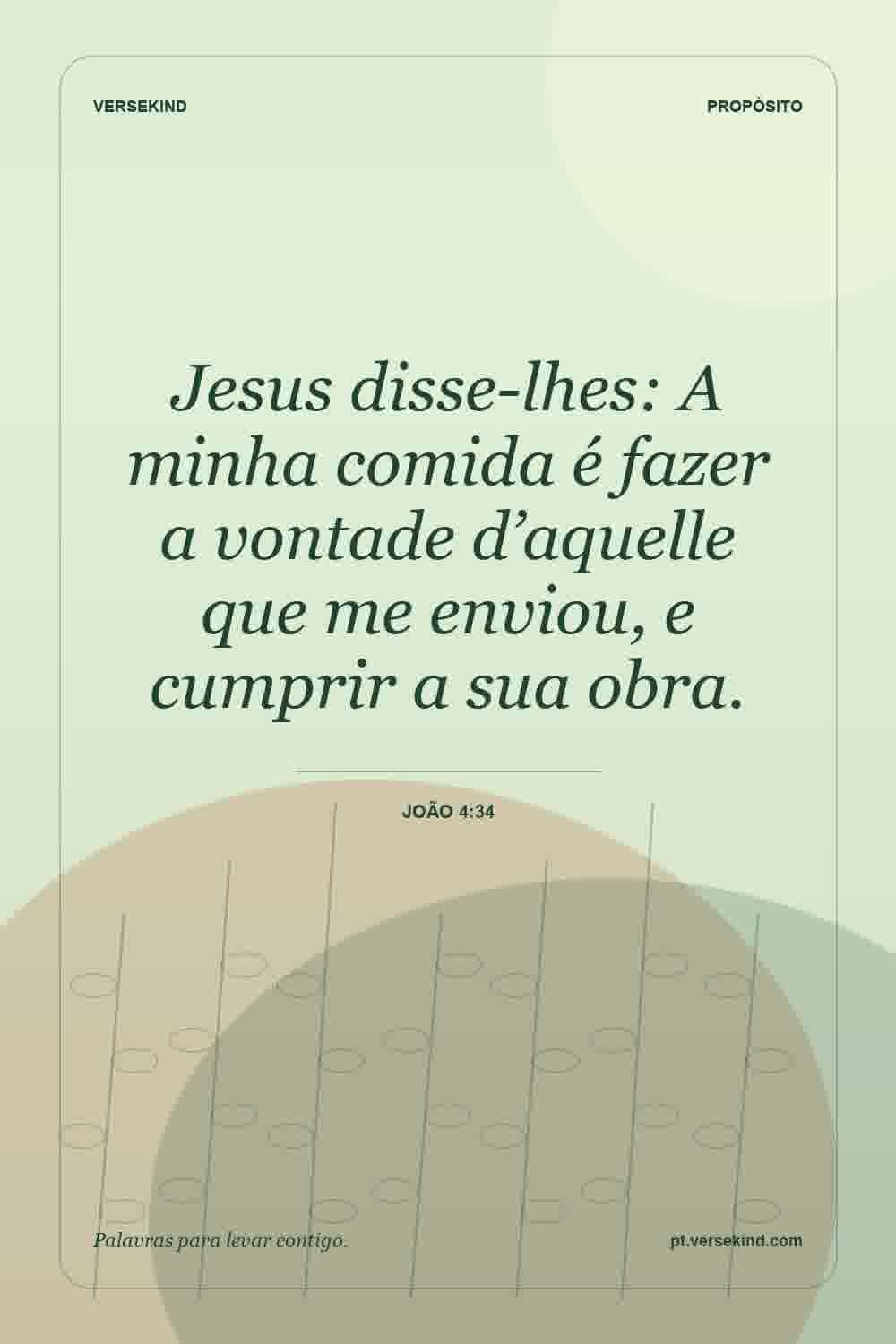 Jesus disse-lhes: A minha comida é fazer a vontade d’aquelle que me enviou, e cumprir a sua obra. — João 4:34