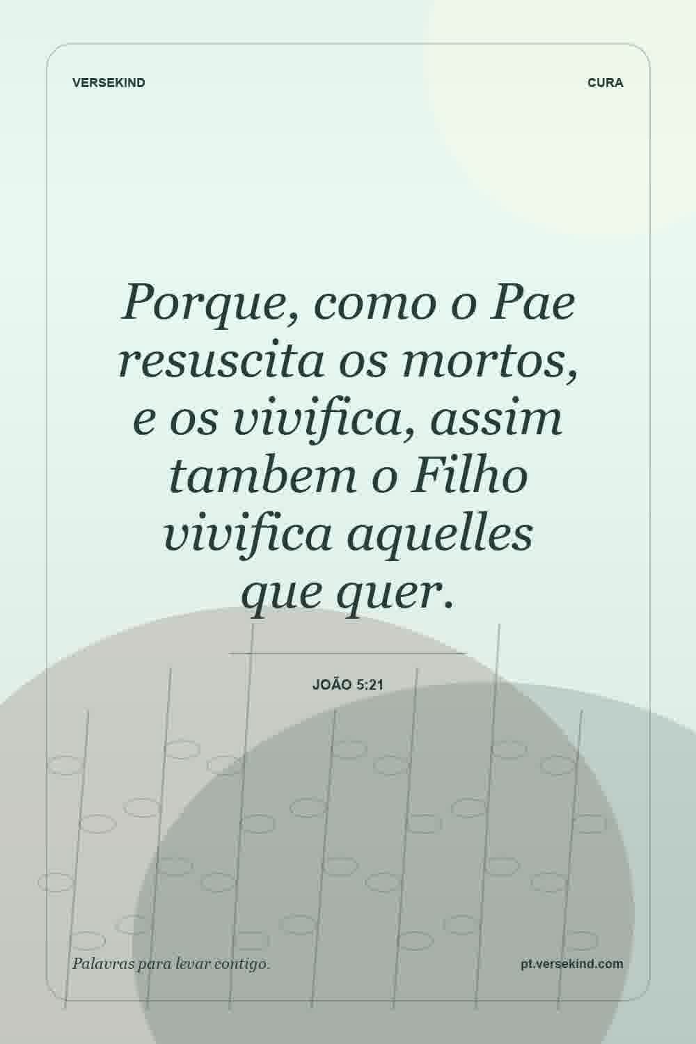 Porque, como o Pae resuscita os mortos, e os vivifica, assim tambem o Filho vivifica aquelles que quer. — João 5:21